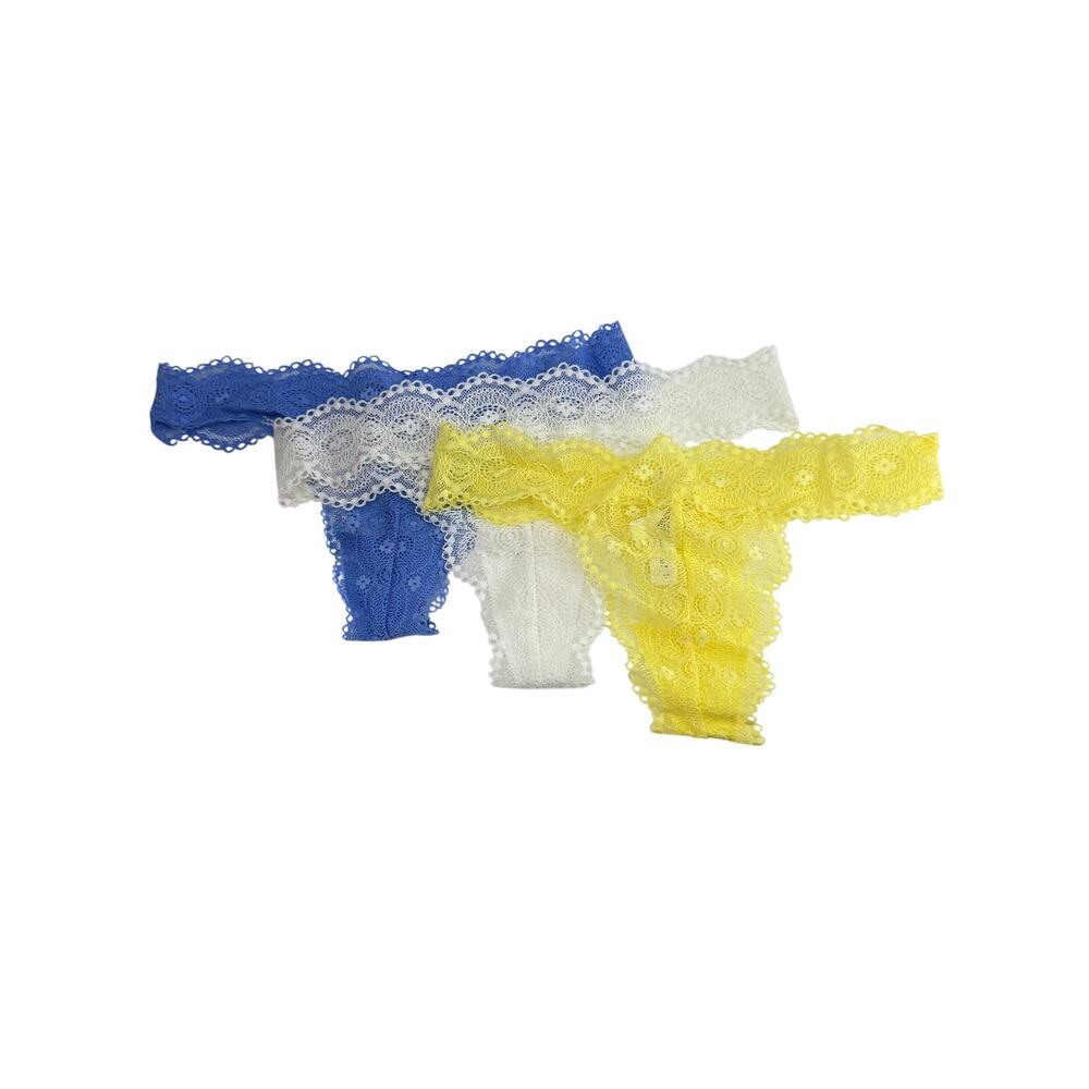 Gilligan & O'Malley Lace Thong Panty Lot of 3 Periwinkle White Yellow Small